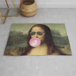 Bubble Gum "Cool Girl" Mona Lisa pop art portrait painting by Leonardo da Vinci Rug