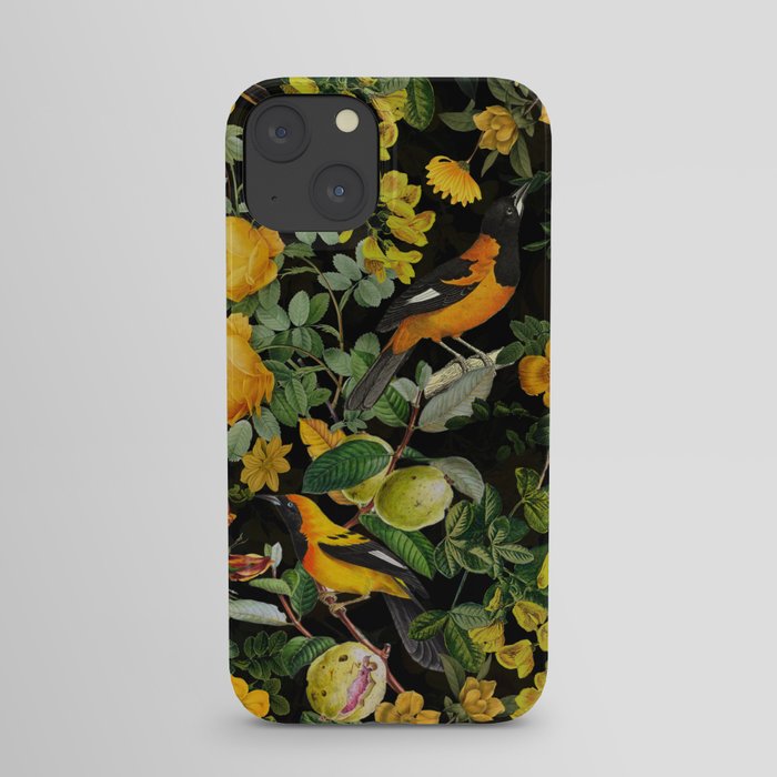 Vintage & Shabby Chic - Night Botanical Bird and Flower Garden iPhone Case