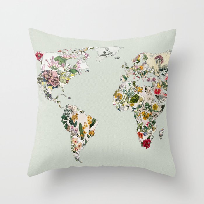 Vintage Botanical World Green Throw Pillow