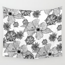 Floral Mood: Black and White II Wall Tapestry