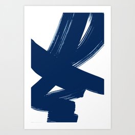 Navy Blue Abstract Brush Strokes Art Print
