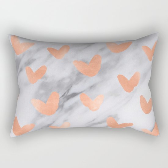 Hearts Rose Gold Marble Rectangular Pillow