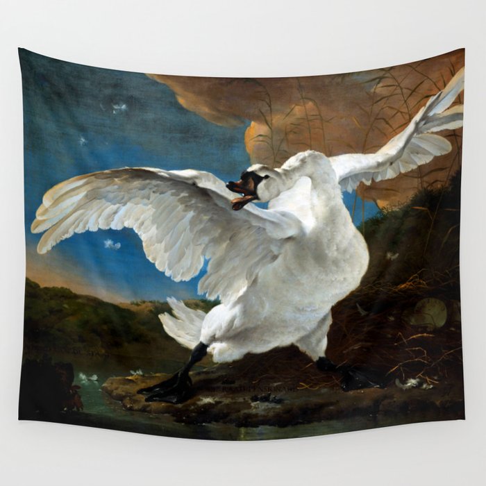 The Threatened Swan by Jan Asselijn Wall Tapestry
