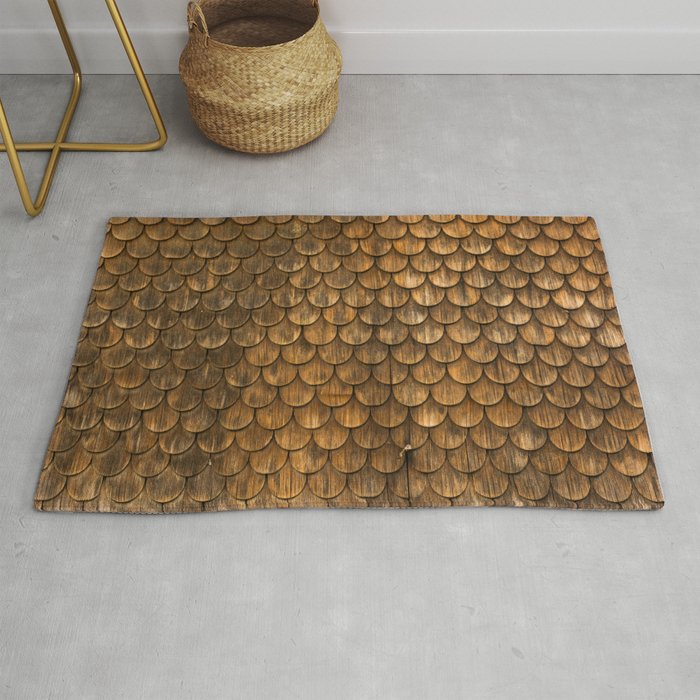 Weathered wall of wooden shingles Rug