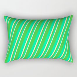 [ Thumbnail: Lime Green, Green & Bisque Colored Stripes Pattern Rectangular Pillow ]