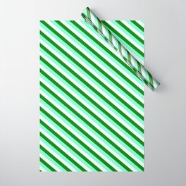 [ Thumbnail: Aquamarine, Mint Cream & Green Colored Stripes/Lines Pattern Wrapping Paper ]
