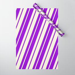 [ Thumbnail: Dark Violet & Beige Colored Pattern of Stripes Wrapping Paper ]