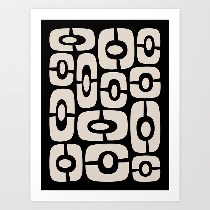 Mid Century Modern Cosmic Abstract 364 Black and Linen White Art Print