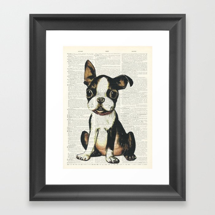 Boston Terrier Vintage Puppy Framed Art Print
