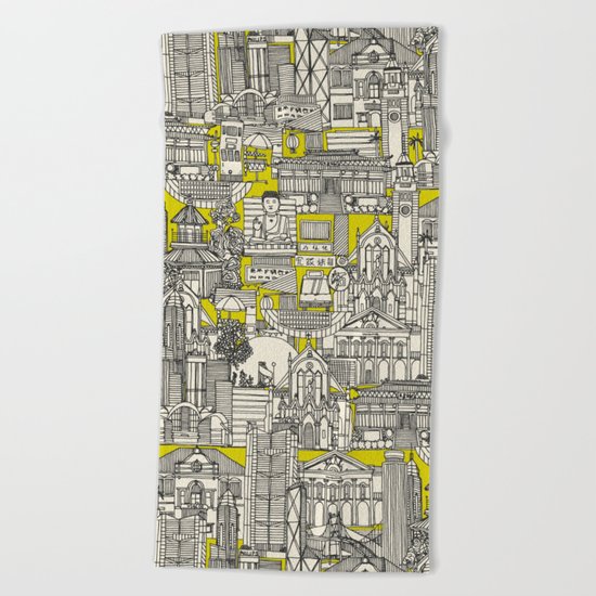 Hong Kong toile de jouy chartreuse Beach Towel