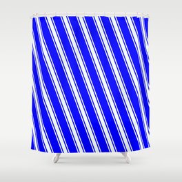 [ Thumbnail: Blue & Mint Cream Colored Striped/Lined Pattern Shower Curtain ]
