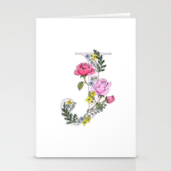 Floral Monogram J Stationery Cards