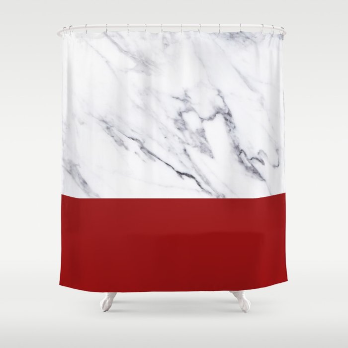 White Marble Red Hot Striped Shower Curtain By Naturemagick Society6
