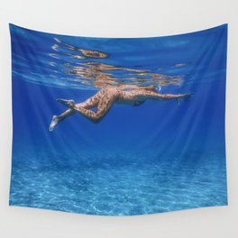 Beautiful Women Snorkeling in the Tropical Sea, Underwater Sandy Bottom Wall Tapestry