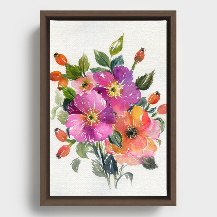 wild roses - watercolor floral composition Framed Canvas