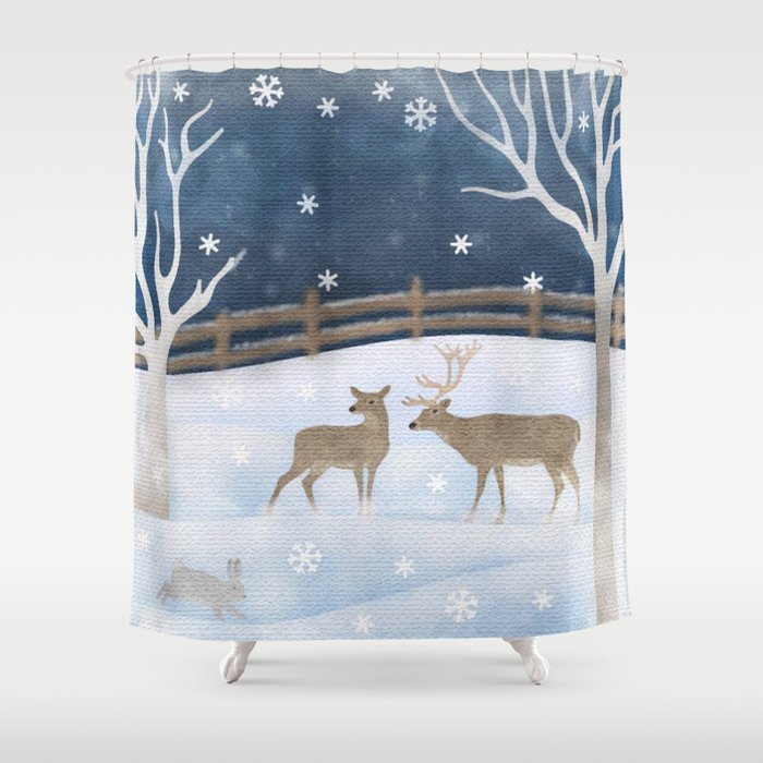 Deer at Winter Shower Curtain