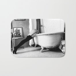 Head Over Heals - Female in Stockings in Vintage Parisian Bathtub black and white photography - photographs wall decor Bath Mat | Black And White, Photo, Nude, Photographs, And, Boudoir, Female, Bathroom, Black, Clawfoot 