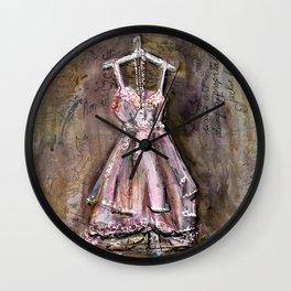 Vintage Pink Dress with Pearls Mixed Media Wall Clock