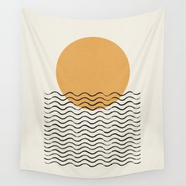 Ocean wave gold sunrise - mid century style Wall Tapestry