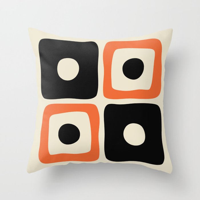 Mid Century Modern Square Dot Pattern 593 Black and Orange Throw Pillow
