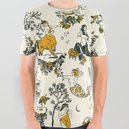 Zodiac Toile Pattern With Cream Colored Background. All Over Graphic Tee