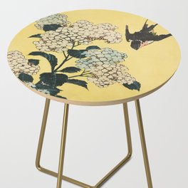 Vintage Japanese Hydrangea Floral Painting Japanese woodblock Print  Side Table