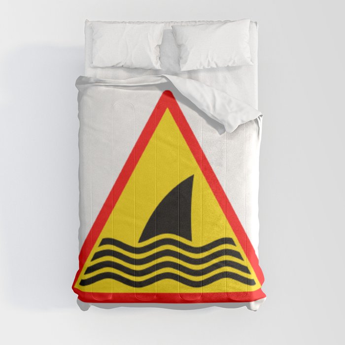 Shark Warning Sign Black Sticker Yellow and Orange Comforter