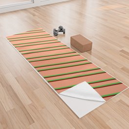 [ Thumbnail: Light Salmon, Lime Green, and Maroon Colored Lines/Stripes Pattern Yoga Towel ]