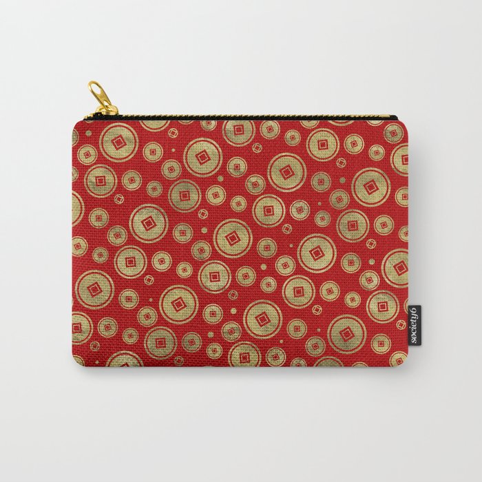 Chinese Coin Pattern Gold on Red Carry-All Pouch