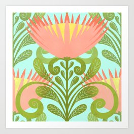 King Protea Flower Pattern - Turquoise Art Print