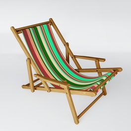 [ Thumbnail: Eye-catching Brown, Green, Beige, Dark Green & Light Salmon Colored Lined/Striped Pattern Sling Chair ]