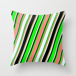 [ Thumbnail: Lime, Salmon, Light Cyan, and Black Colored Striped Pattern Throw Pillow ]