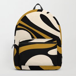 Mod Swirl Retro Abstract Pattern in Black, Dark Gold, and Cream Backpack
