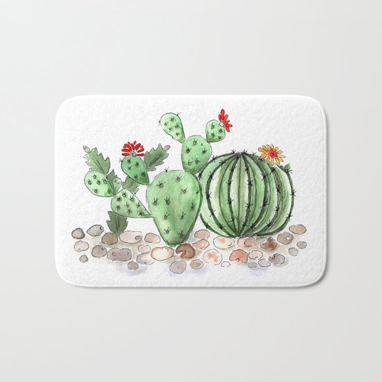 Cactus watercolor illustration Bath Mat