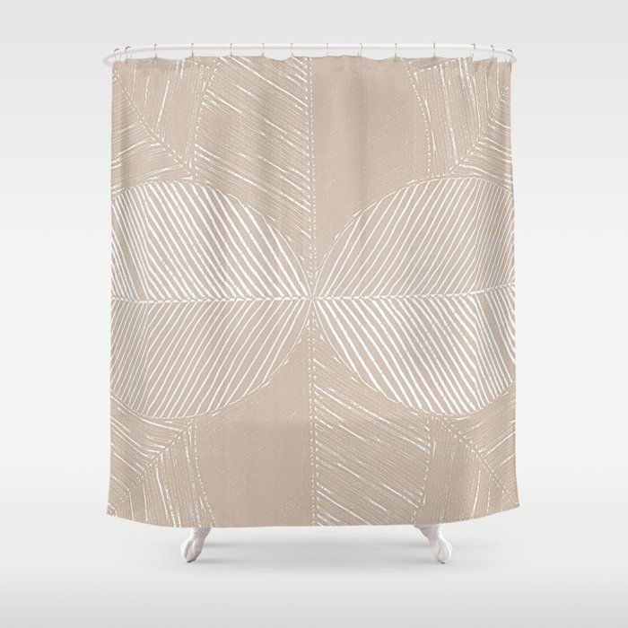 Cream Tropical Leaf Minimalist Shower Curtain