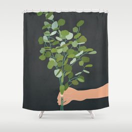  Hand Holding an Eucalyptus Branch 01 Shower Curtain