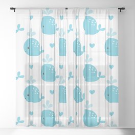 Cute Cartoon Blue Whale Pattern Sheer Curtain