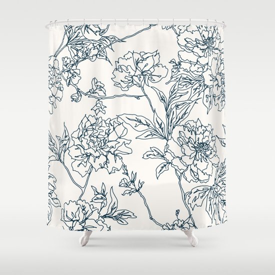 Navy and Cream Vintage Chinoiserie Botanical Floral Toile ...