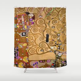 The Kiss, Morning, Red Poppies, and The Tree of Life portrait painting by Gustav Klimt Shower Curtain