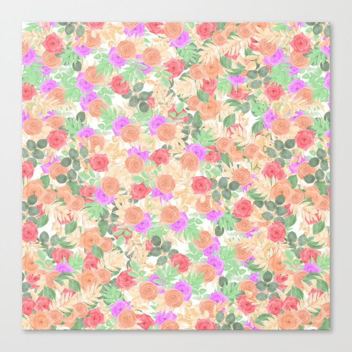 Wildflower and Rose watercolor floral pattern Canvas Print