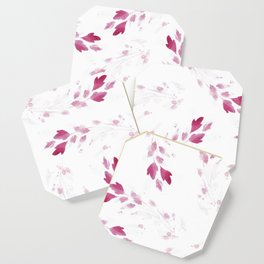 Pink watercolor leaves pattern 2 Coaster