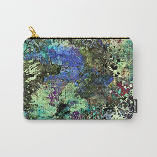Deep In Thought - Black, blue, purple, white, abstract, acrylic paint splatter artwork Carry-All Pouch