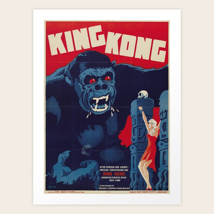 Vintage King Kong movie poster Art Print by Viktorius Art Society6