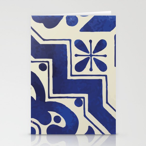 Geometric deep blue neo mexican talavera tile Stationery Cards