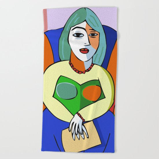 Woman With A Kindle Beach Towel
