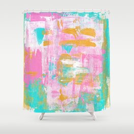 Abstract Acrylic - Turquoise, Pink & Gold Shower Curtain