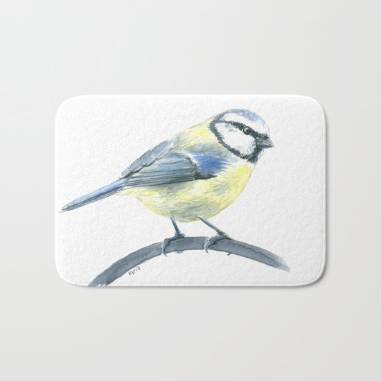 Blue tit, watercolor painting Bath Mat