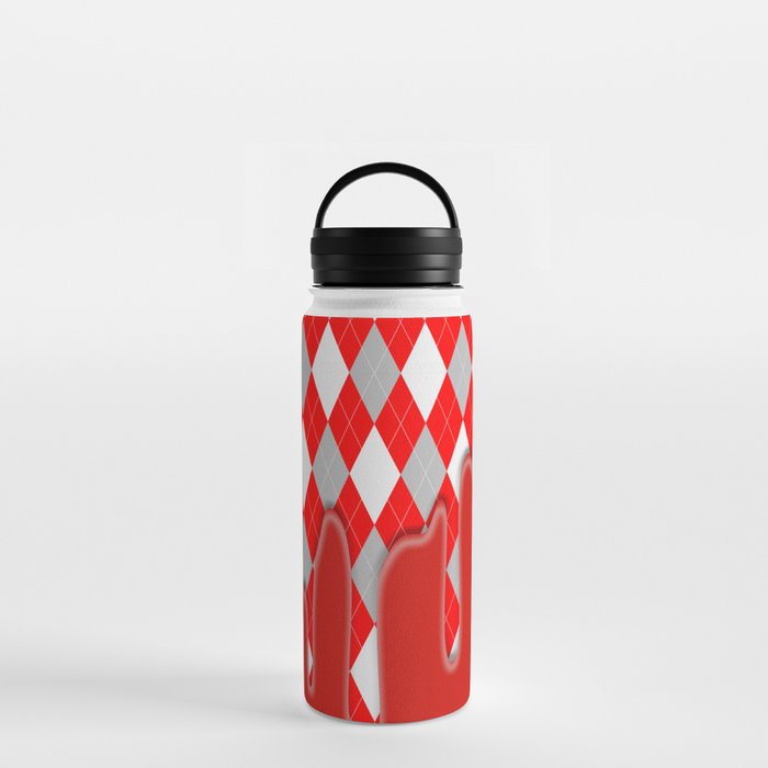 Red Silver Plaid Dripping Collection Water Bottle