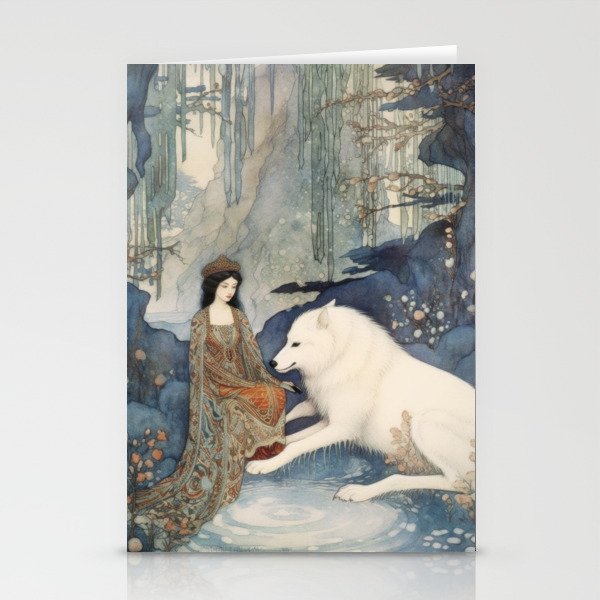 Girl and White Wolf Stationery Cards