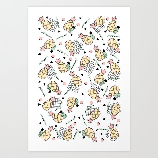 Funky Pineapple Fruit Retro Memphis Disco Pop Design Art Print